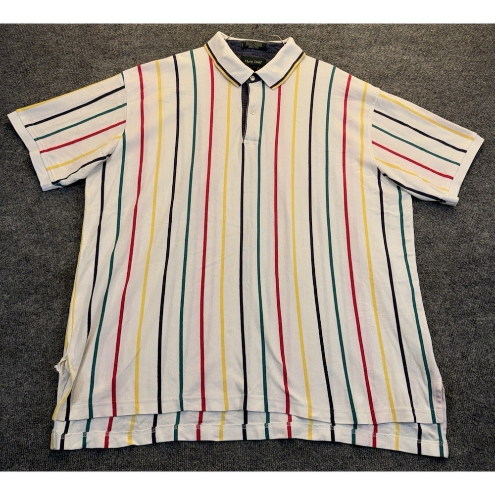Hunt Club White Multicolor Striped Polo Shirt Men's Size 3XLT Short Sleeve